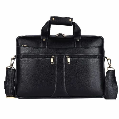 Black Leather Laptop Bag - 16 x 3.25 x 11 Inches | 5 Compartments, Durable and Comfortable, Polished Finish, 1 Year Warranty