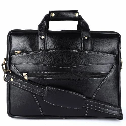 Black Leather Laptop Bag - 16 x 6 x 12 Inches | Attractive Design, 4 Compartments, Durable and Comfortable, Zipper Closure, 20kg Capacity, 1 Year Warranty