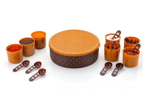 Brown Plastic Kitchen Spice Jar Set - 120 ml Round | Airtight Lids, Stylish Brown Finish, Stackable, Easy to Clean, Clear Visibility, Lightweight