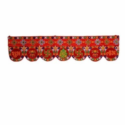 Door Deepawali Toran - Velvet Fabric, Red Color | Easy to Clean, Eco-Friendly, Lightweight, Embroidered Indian Religious Decoration