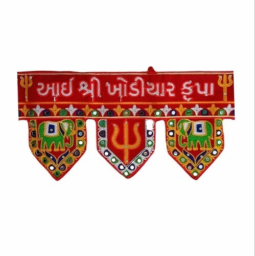 Door Kathiyawadi Toran - Velvet Fabric, Red Color | Easy To Clean, Eco-Friendly, Embroidered, Indian Religious Decoration