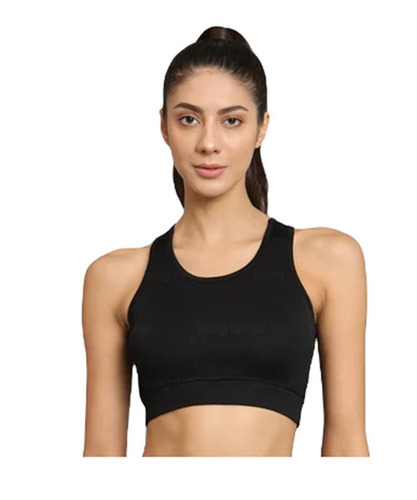 Ladies Sports Bra - Lycra Spandex Mix, Regular Fit, Black | Breathable, Skin-Friendly, Anti-Fade and Anti-Wrinkle, Full Coverage, Sleeveless Design, Wide Straps, Hand Washable