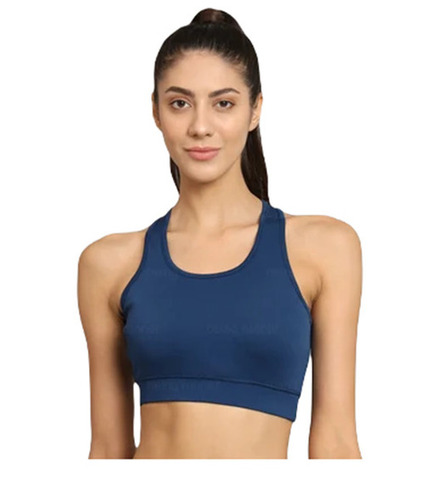 Ladies Sports Bra - Lycra Spandex Mix, Sizes 28-42, Blue, Full Coverage | Breathable, Skin-Friendly, Wide Sleeves, Fade & Wrinkle Resistant