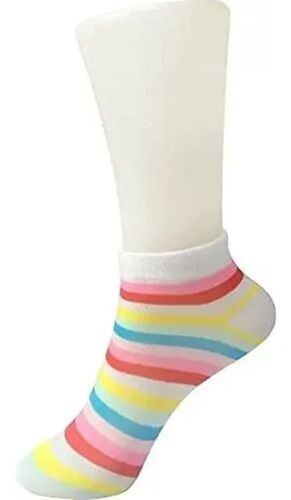 Ladies Cotton Striped Ankle Socks - Cotton Fabric, Stretchable Fit, Moisture-Wicking, Odor-Resistant, Lightweight Design | Comfortable Wear, Seamless Toes, Toe Separation