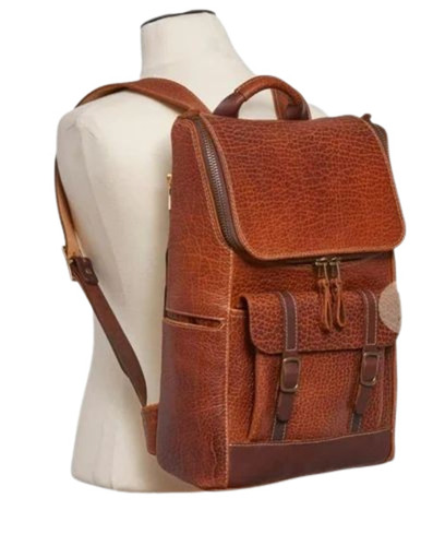 Leather Backpack - 15-20 Ltr Capacity, Zipper Closure, Brown Color, Durable and Polished Design for Men, 1 Year Warranty