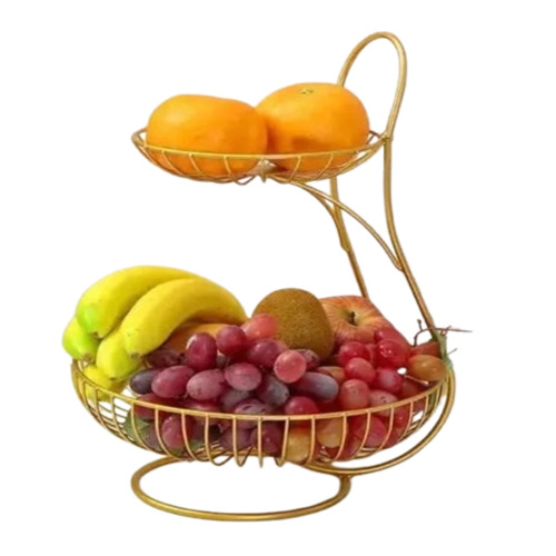 Metal Fruit Basket - 15 Inches High, Floral Pattern, Polished Gold Stainless Steel Finish | Ideal for Home Decor