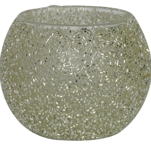 Mosaic Glass Candle Holder - Aluminium, 3 Inches Round, Silver | Elegant Design for Versatile Use in Home Decor