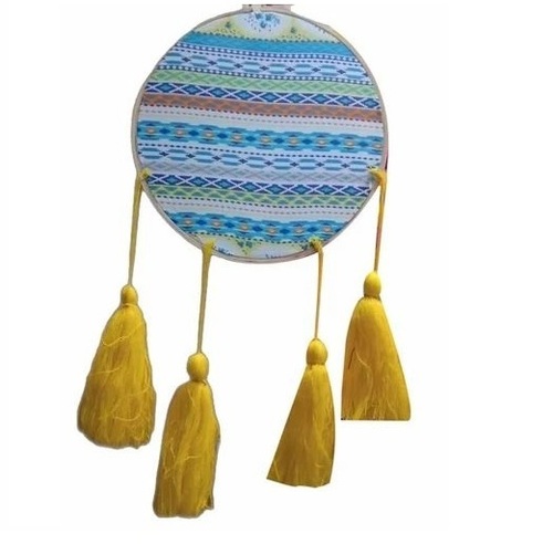 Multicolor Cloth Wall Hanging - Fabric And Wood, 10 Inch Diameter, Round Shape | Handmade Design, Wall Decoration, Unique Home Accent