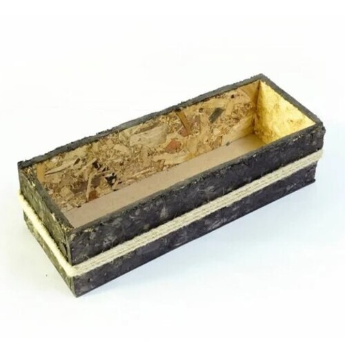 Rectangular Wooden Flower Pot - Bamboo Material, 12 x 5 x 4 Inches, Antique Brown and Beige | Elegant Decorative Vase for Floral Arrangements