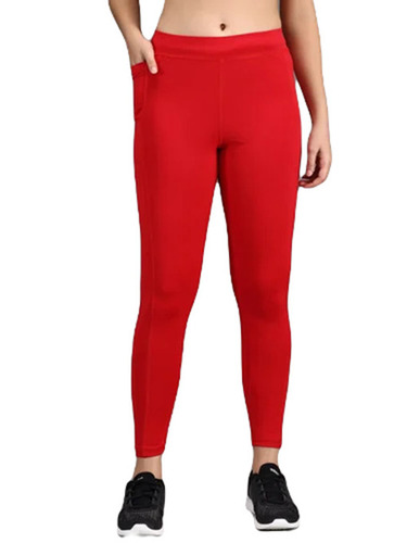 Red Gym Leggings - Polyester & Spandex Blend, High Waist Fit, 4-Way Stretch | Breathable, Skin-Friendly, Quick Dry, Fade & Wrinkle Resistant