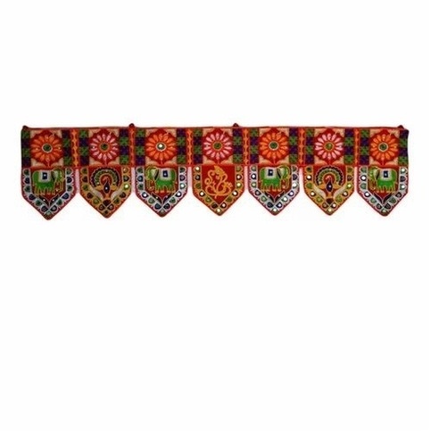 Red Navdurga Toran - Velvet Fabric, Handcrafted Traditional Decor, Vibrant Red Color With Intricate Motifs, Washable, Light Weight, Ideal For Festive Ambiance