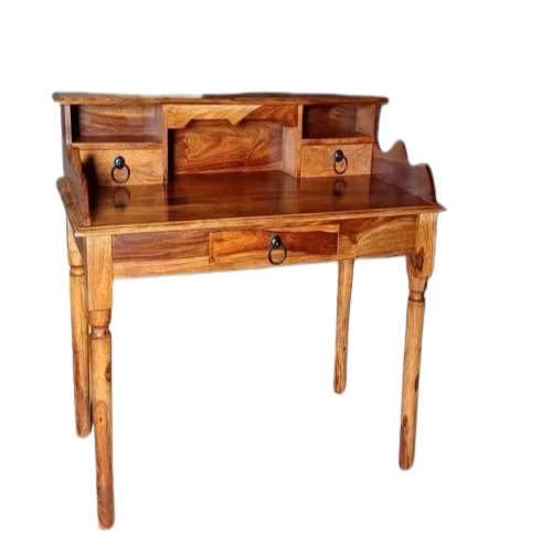 Solid Wood Study Table - Sheesham Wood, Brown Finish, Foldable Design, 3 Drawers for Optimal Storage