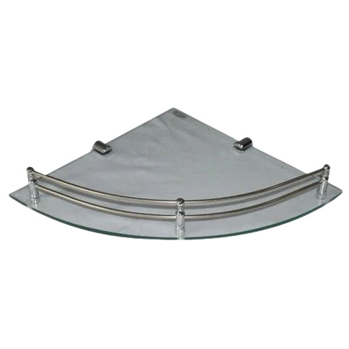 Toughened Glass Corner Shelf - Glass Material, 12 X 12 Inch Size, Transparent Color - Wall Mounting Design for Space-Saving Storage