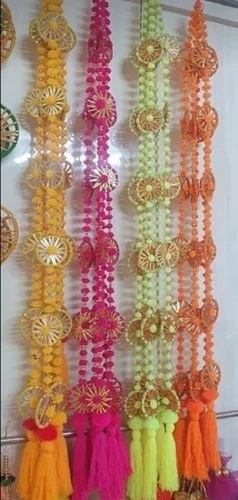 Cotton and Plastic Garland - 2m Length Yellow Pink Neon and Orange | Decorative Round Pattern for Celebrations
