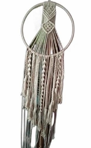 Macrame Wall Hanging - 20 X 35 Inch, Handmade Round Decor in Modern White Design, Knitted Pattern