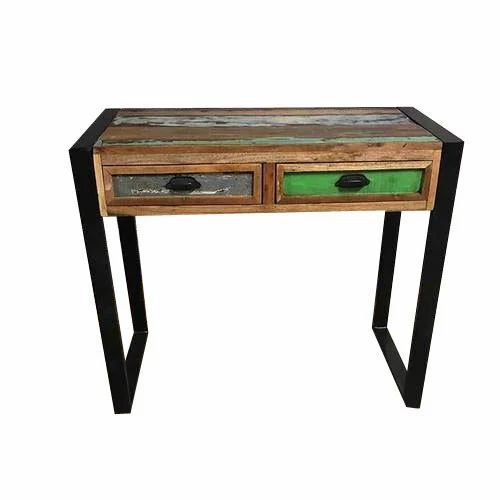 Teak Wood Rectangular Console Table - Natural/Black Finish, Drawer Storage for Home/Office Use, Classic and Standard Design