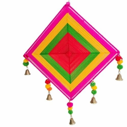 Woolen Kite Wall Hanging - Woolen and Metal, 12x12 Inch Multicolor Decorative Art Piece, Handmade Knitted Design, Square Shape