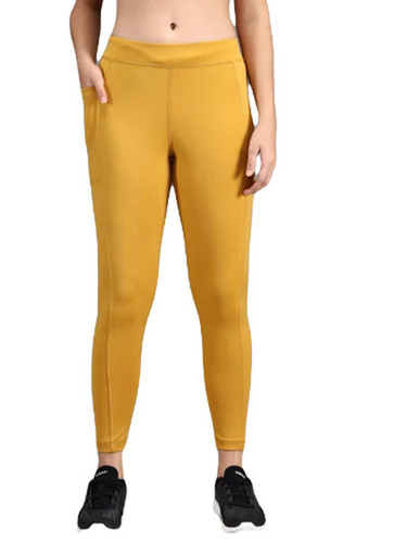 Yellow Gym Leggings - Polyester 85% & Spandex 15% , High Waist, 4-Way Stretch, Breathable, Quick Dry, Fade & Wrinkle Resistant, Skin-Friendly Fit for Yoga and Gym Workouts