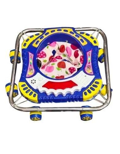 1.2 Feet Baby Walker - Plastic and Iron, 1.2 Foot Height, Blue and Yellow | Safety Lock, Removable Tray, Easy Assembly, Interactive Toys, Wide Base, Brake System, Smooth Gliding, Non-Toxic Material