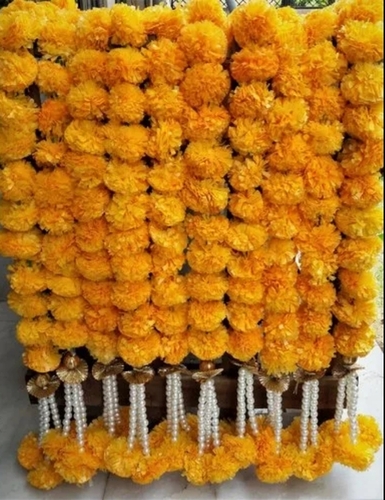 Artificial Marigold Flower Strings With Beads - Eco-Friendly Beaded Accents, 5 Feet Long, Vibrant Yellow, Lightweight, Realistic Appearance, Versatile Use, Low Maintenance