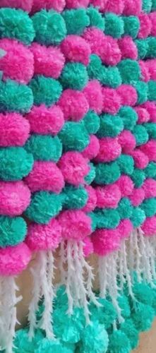 Artificial Marigold Garland With Tassels Pink And Teal Blue - Eco-Friendly Materials, 5 ft Size | Vibrant Colors, Versatile Use, Lightweight Design, Realistic Appearance, Low Maintenance, Beaded Accents