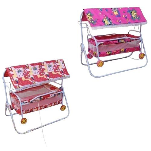 Baby Cradle - Premium Metal, Pink and Red | Sturdy Frame, Comfortable Padding, Gentle Rocking, Adjustable Height, Foldable Design, Lightweight Mesh