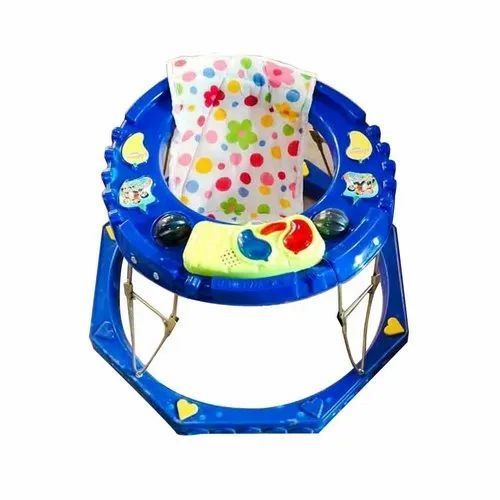Blue Musical Plastic Walker - Plastic & Iron Materials, 2 Foot Height, Red and Blue Colors | Push Handle, Music Feature, Shock-Absorbing Wheels, Rounded Edges, Slip-Resistant Base, Adjustable Speed