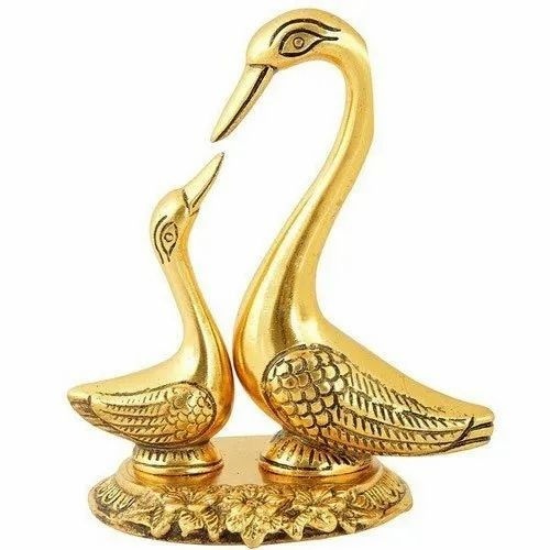 Gold Plated Brass Saras Pair - 6 X 5 Inch Golden | Durable Scratch Resistant Washable Carved Indian Religious Decoration