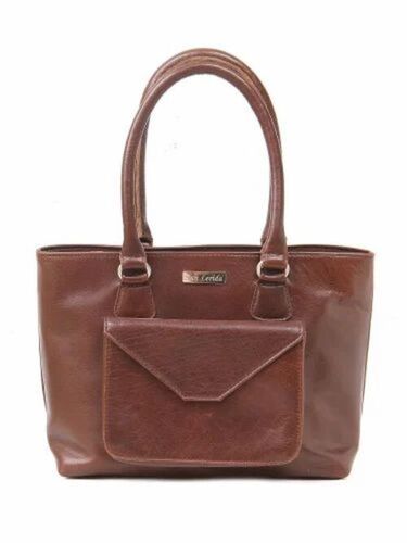 Ladies Leather Bag - Genuine Leather, Customized Size, Brown Color, Polished Finish | Attractive Design, Durable and Comfortable, Double Handles, Zipper Closure, 1 Year Warranty