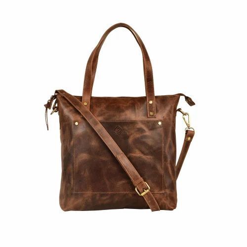 Ladies Leather Handbag - Genuine Leather, Customized Size, Dark Brown | Attractive Design, Durable & Comfortable, Double Handles, Zipper Closure, Shoulder Bag Style, 1 Year Warranty