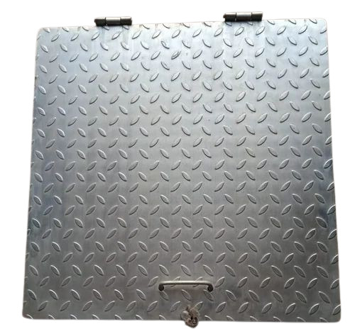 Manhole Cover - Cast Iron, 24 x 24 Inch, Silver Color, 12 Kg Weight, Rectangular Shape