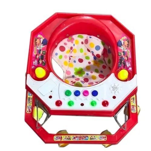 Music Plastic Ring Baby Walker - Plastic and Iron, Red | Push Handle, Shock-Absorbing Wheels, Slip-Resistant Base, Adjustable Speed, Bright Colors