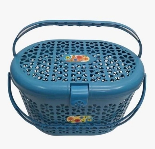 Plastic Picnic Basket - Lightweight Plastic, Blue Color | Stylish Design, Versatile Use, Durable Material, Easy To Clean, Eco-friendly Choice, Breathable Weave