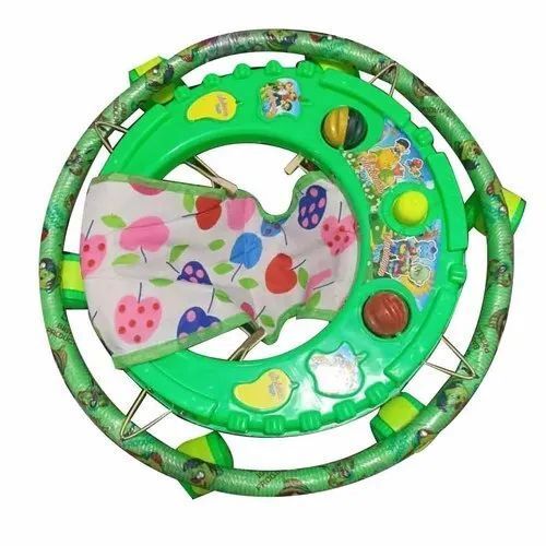 Premium Green Plastic Baby Walker - Plastic with Iron Material, 1.2 Foot Height, Green and White Color | Shock-Absorbing Wheels, Slip-Resistant Base, Anti-Tip Design