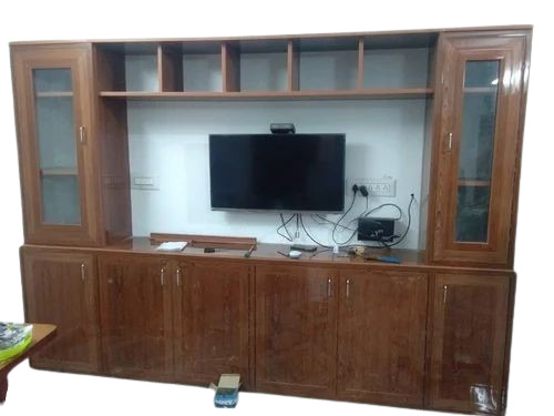 PVC TV Cabinet - 6 Shelves, 5 Hinged Doors | Brown Color, Water Resistant, Durable Design for Hall and Bedroom Use