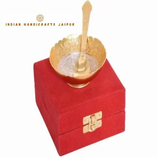 Silver And Gold Plated Bowl Set For Wedding Gift - German Silver, 3.5-inch Bowl, 4-inch Spoon, Round Shape, Velvet Box Packaging | Durable, Recyclable, Easy to Clean