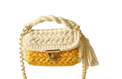 Yellow and white Tshirt Yarn Bag