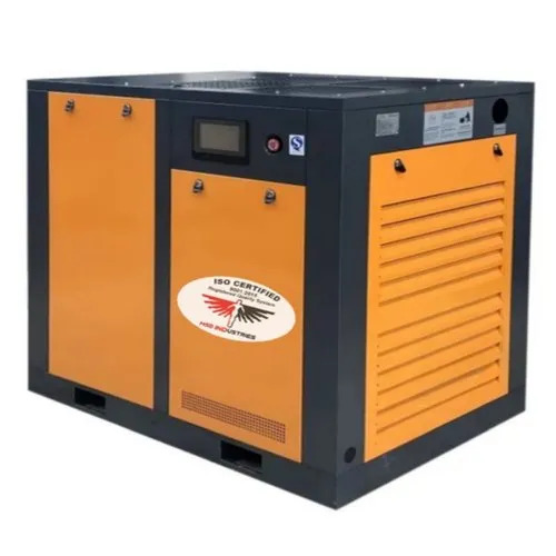 Screw Air Compressor - 25 HP, 114 cfm Max Flow Rate, 10 Bar Discharge Pressure | Air Cooled, Electric Power Source, Industrial Use, Yellow/Black/Gray