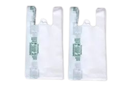 Biodegradable Shopping Carry Bag - LDPE, 0.5 Kg Holding Capacity, White and Green Printed Design | W Cut Handles for Easy Carrying