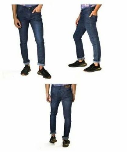 Buttom Closer Denim Jeans - Denim Regular Fit Dark Blue | Classic Blue Color Frayed Edges Ripped Knees Cuffed Hem Stretch Waistband Acid Wash