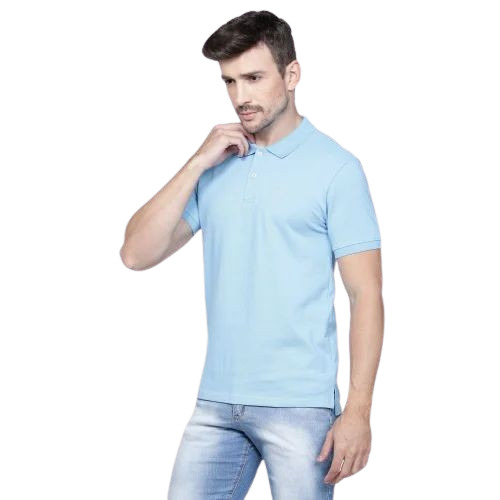 Cotton T-Shirt - Light Weight, Breathable, Very Good Quality | Sky Blue, Polo Collar, Short Sleeves, Available in S, M, L, XL