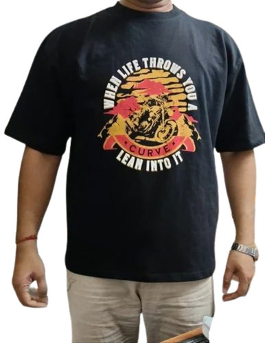 Drop Shoulder T Shirt - Cotton, Size L/M/S/XL, Color Black | Light Weight, Breathable, Very Good Quality, O-Neck Collar, Short Sleeves, Printed Design