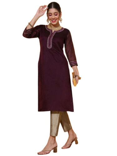 Ethnic Wear Kurtis - Light Weight, Regular Fit, Dark Purple | Modern 3-4th Sleeve, Breathable 100% Pure Fabric, Very Good Quality