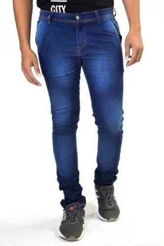 Flexible Material Denim Jeans - Premium Quality Denim Washed Indigo Color Retro Look Fitted Thighs Relaxed Silhouette Elastic Waistband Straight Cut Skinny Fit Cool Dry Feature
