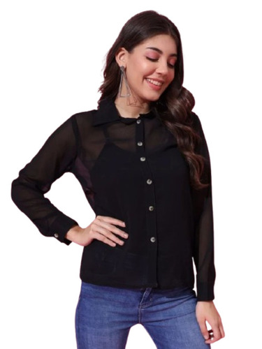 Georgette Tops - Light Weight, Breathable, Full Sleeve | 100% Pure, Casual Plain Black Design