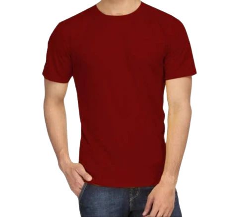Maroon Lycra T Shirts - Light Weight and Breathable | Adult Male O-Neck, Short Sleeves, Plain Pattern, Available in Sizes S, M, L, XL