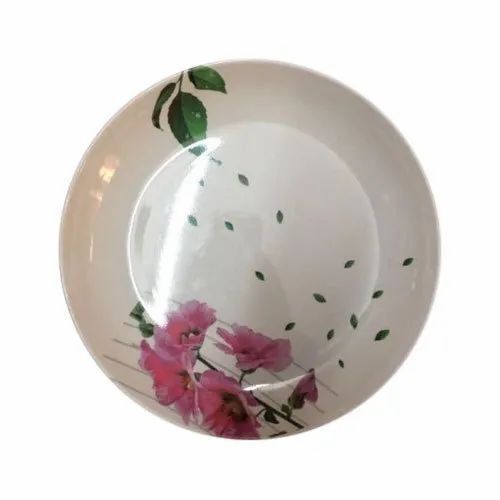 Melamine Deep Half Plate - Round, Antique Printed Finish with Coating | Custom Size, Elegant White Design
