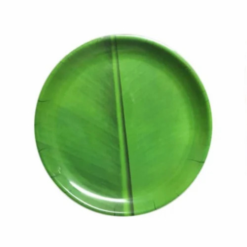 Melamine Green Serving Plate - Round, Customized Size, White | Microwave Safe, Plain Pattern with Coating Finish