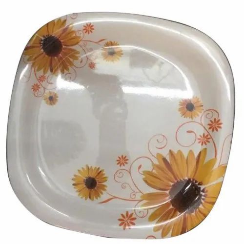 Melamine Round Printed Plate - Coated Finish, Microwave Safe | White Antique Design, Customizable Size