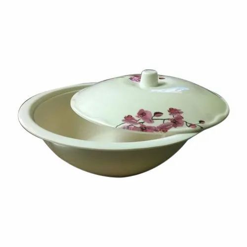 Melamine Oval Chapati Box - White, Printed Pattern, 1 Piece With Lid | Ideal for Canteens, Hotels, and Restaurants, Customizable Size